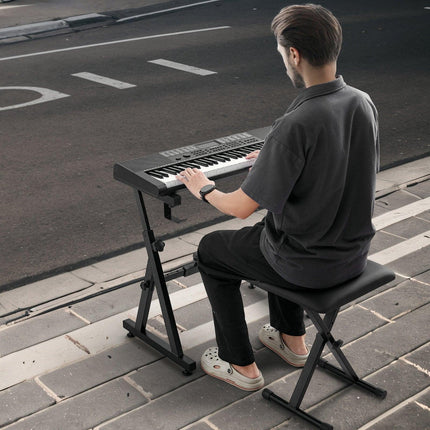 VEVOR Piano Keyboard Stand and Bench Set, Z Style, Heavy-Duty Digital Piano Music Stand and Seat, 250 lbs Capacity with Adjustable Piano Bench Width Height Wheels, Fits for 54-88 Key Electric Pianos.