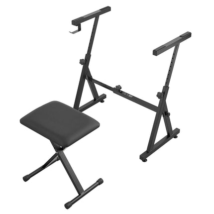 VEVOR Piano Keyboard Stand and Bench Set, Z Style, Heavy-Duty Digital Piano Music Stand and Seat, 250 lbs Capacity with Adjustable Piano Bench Width Height Wheels, Fits for 54-88 Key Electric Pianos.