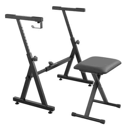 VEVOR Piano Keyboard Stand and Bench Set, Z Style, Heavy-Duty Digital Piano Music Stand and Seat, 250 lbs Capacity with Adjustable Piano Bench Width Height Wheels, Fits for 54-88 Key Electric Pianos.