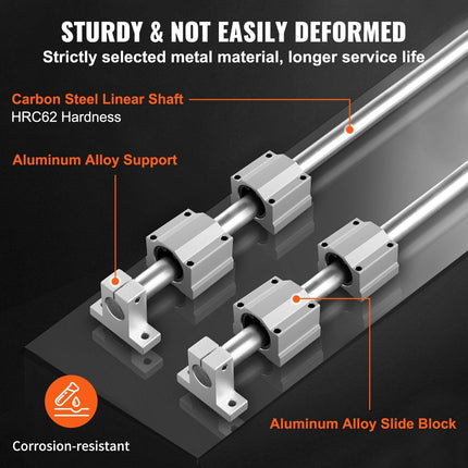 Linear Guide Rail Set, SFC20 1200mm, 2 PCS 47.2 in/1200 mm SFC20 Guide Rails 4 PCS SC20 Slide Blocks 4 PCS Rail Supports, Linear Rails and Bearings Kit for Automated Machines CNC DIY Project.