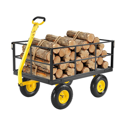 1400 Lbs Steel Garden Cart, Heavy Duty Pullable Garden Wagon Yard Cart, 2 in 1 Outdoor Metal Utility Wagon Yard Trailer with 13" All Terrain Tires, Mesh Removable Sides and 180°Rotating Handle.