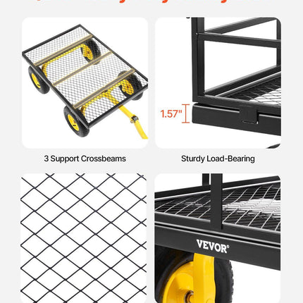 1400 Lbs Steel Garden Cart, Heavy Duty Pullable Garden Wagon Yard Cart, 2 in 1 Outdoor Metal Utility Wagon Yard Trailer with 13" All Terrain Tires, Mesh Removable Sides and 180°Rotating Handle.