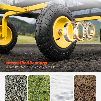 1400 Lbs Steel Garden Cart, Heavy Duty Pullable Garden Wagon Yard Cart, 2 in 1 Outdoor Metal Utility Wagon Yard Trailer with 13" All Terrain Tires, Mesh Removable Sides and 180°Rotating Handle.
