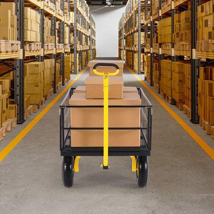 1400 Lbs Steel Garden Cart, Heavy Duty Pullable Garden Wagon Yard Cart, 2 in 1 Outdoor Metal Utility Wagon Yard Trailer with 13" All Terrain Tires, Mesh Removable Sides and 180°Rotating Handle.