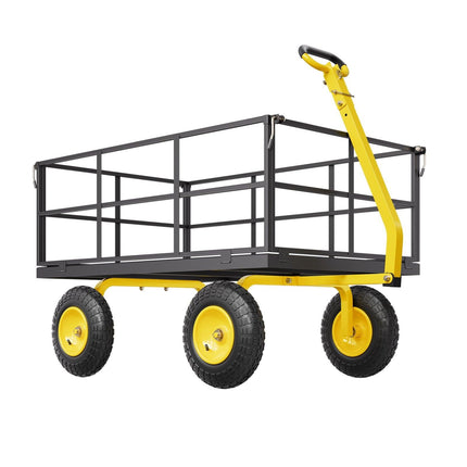 1400 Lbs Steel Garden Cart, Heavy Duty Pullable Garden Wagon Yard Cart, 2 in 1 Outdoor Metal Utility Wagon Yard Trailer with 13" All Terrain Tires, Mesh Removable Sides and 180°Rotating Handle.
