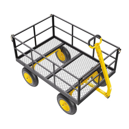 1400 Lbs Steel Garden Cart, Heavy Duty Pullable Garden Wagon Yard Cart, 2 in 1 Outdoor Metal Utility Wagon Yard Trailer with 13" All Terrain Tires, Mesh Removable Sides and 180°Rotating Handle.
