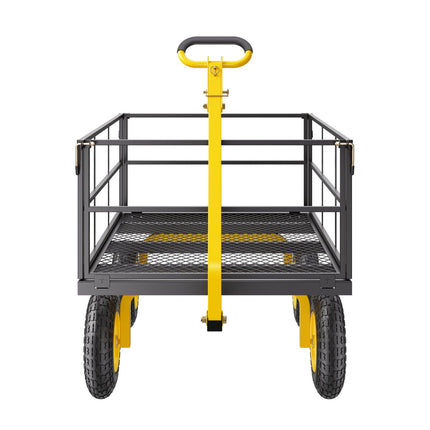 1400 Lbs Steel Garden Cart, Heavy Duty Pullable Garden Wagon Yard Cart, 2 in 1 Outdoor Metal Utility Wagon Yard Trailer with 13" All Terrain Tires, Mesh Removable Sides and 180°Rotating Handle.