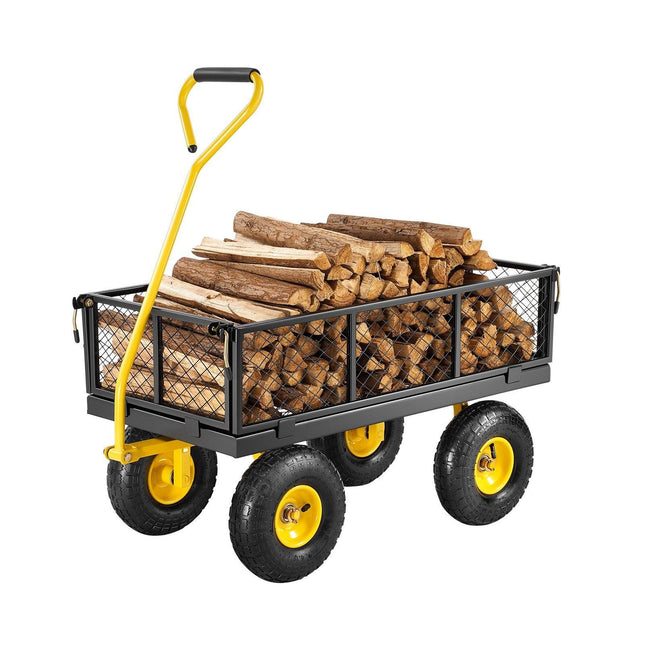 500 Lbs Steel Garden Cart, Heavy Duty Garden Wagon Cart Pullable on Wheels, Metal Yard Utility Wagon Carts with 10" All Terrain Tires, Mesh Removable Sides and 180°Rotating Handle.