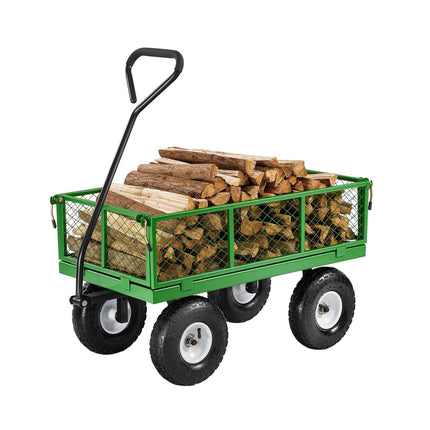680 Lbs Steel Garden Cart on Wheels, Heavy Duty Garden Wagon Cart Pullable, Metal Outdoor Utility Yard Wagon Carts with 10" Tires, Mesh Removable Sides and 180°Rotating Handle.