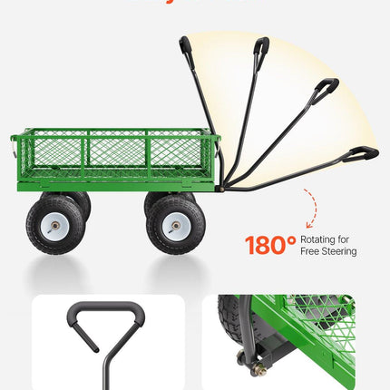 680 Lbs Steel Garden Cart on Wheels, Heavy Duty Garden Wagon Cart Pullable, Metal Outdoor Utility Yard Wagon Carts with 10" Tires, Mesh Removable Sides and 180°Rotating Handle.