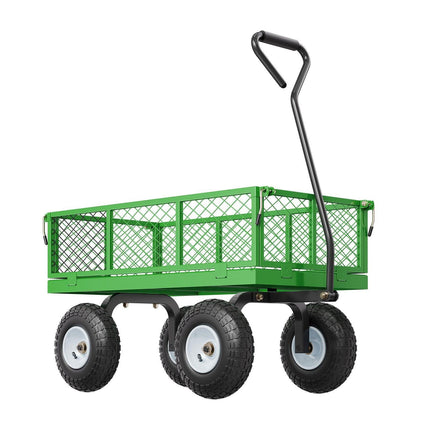 680 Lbs Steel Garden Cart on Wheels, Heavy Duty Garden Wagon Cart Pullable, Metal Outdoor Utility Yard Wagon Carts with 10" Tires, Mesh Removable Sides and 180°Rotating Handle.