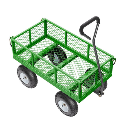 680 Lbs Steel Garden Cart on Wheels, Heavy Duty Garden Wagon Cart Pullable, Metal Outdoor Utility Yard Wagon Carts with 10" Tires, Mesh Removable Sides and 180°Rotating Handle.