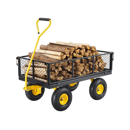 900 Lbs Heavy Duty Steel Garden Cart, Garden Wagon Cart on Wheels, Outdoor Metal Yard Utility Wagon Carts with 10" Tires and Mesh Removable Sides(Convert to Flatbed) and 180°Rotating Handle.