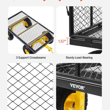 900 Lbs Heavy Duty Steel Garden Cart, Garden Wagon Cart on Wheels, Outdoor Metal Yard Utility Wagon Carts with 10" Tires and Mesh Removable Sides(Convert to Flatbed) and 180°Rotating Handle.