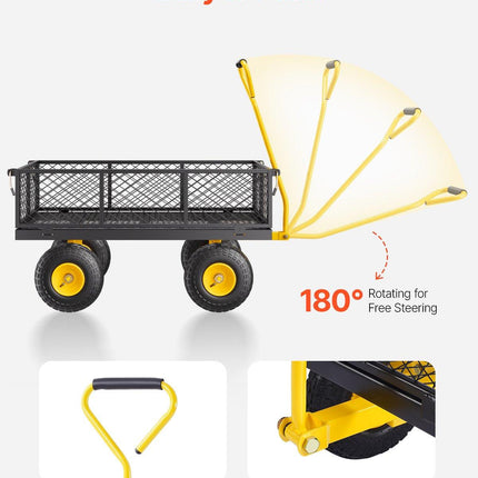 900 Lbs Heavy Duty Steel Garden Cart, Garden Wagon Cart on Wheels, Outdoor Metal Yard Utility Wagon Carts with 10" Tires and Mesh Removable Sides(Convert to Flatbed) and 180°Rotating Handle.