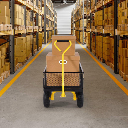 900 Lbs Heavy Duty Steel Garden Cart, Garden Wagon Cart on Wheels, Outdoor Metal Yard Utility Wagon Carts with 10" Tires and Mesh Removable Sides(Convert to Flatbed) and 180°Rotating Handle.