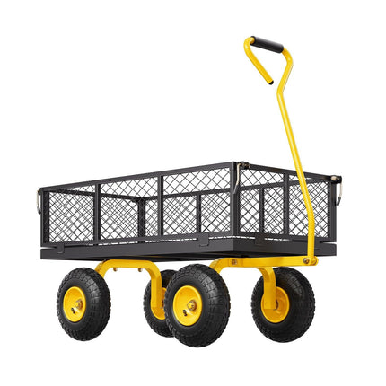 900 Lbs Heavy Duty Steel Garden Cart, Garden Wagon Cart on Wheels, Outdoor Metal Yard Utility Wagon Carts with 10" Tires and Mesh Removable Sides(Convert to Flatbed) and 180°Rotating Handle.