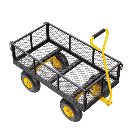 900 Lbs Heavy Duty Steel Garden Cart, Garden Wagon Cart on Wheels, Outdoor Metal Yard Utility Wagon Carts with 10" Tires and Mesh Removable Sides(Convert to Flatbed) and 180°Rotating Handle.