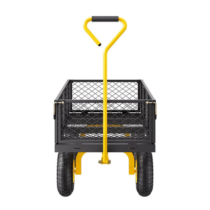 900 Lbs Heavy Duty Steel Garden Cart, Garden Wagon Cart on Wheels, Outdoor Metal Yard Utility Wagon Carts with 10" Tires and Mesh Removable Sides(Convert to Flatbed) and 180°Rotating Handle.