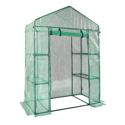Walk-in Green House, 4.6 x 2.4 x 6.7 ft Greenhouse with Shelves, Set Up in Minutes, High Strength PE Cover with Doors & Windows and Steel Frame, Suitable for Planting and Storage, Green.