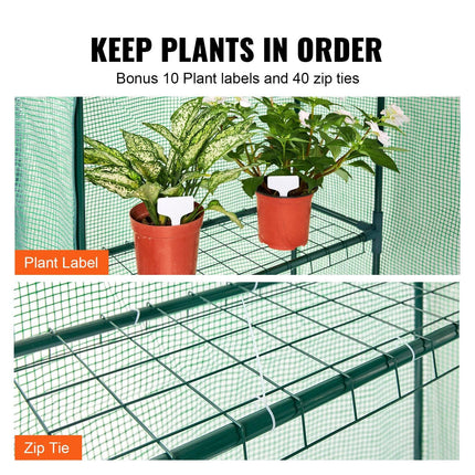 Walk-in Green House, 4.6 x 2.4 x 6.7 ft Greenhouse with Shelves, Set Up in Minutes, High Strength PE Cover with Doors & Windows and Steel Frame, Suitable for Planting and Storage, Green.