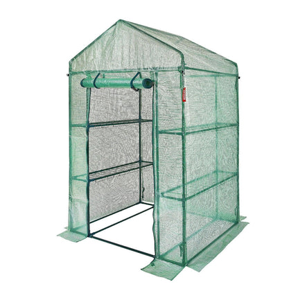 Walk-in Green House, 4.6 x 2.4 x 6.7 ft Greenhouse with Shelves, Set Up in Minutes, High Strength PE Cover with Doors & Windows and Steel Frame, Suitable for Planting and Storage, Green.