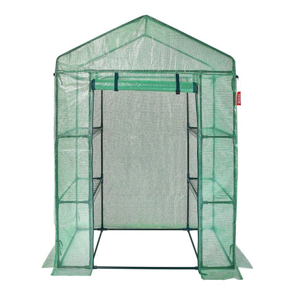 Walk-in Green House, 4.6 x 2.4 x 6.7 ft Greenhouse with Shelves, Set Up in Minutes, High Strength PE Cover with Doors & Windows and Steel Frame, Suitable for Planting and Storage, Green.