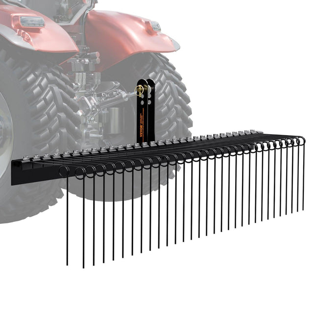 Tow Behind Landscape Rake, 1.8m Tow Dethatcher with 32 Steel Tines, Lawn Dethatcher Rake Attaches to Category 1, 3 Point Hitch for Tractor, for Leaves, Pine Needles, Straw, and Grass.
