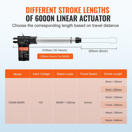 Linear Actuator 12V, 8 Inch Heavy Duty 1320lbs/6000N Linear Actuator, 0.19"/s Linear Motion Actuator with Mounting Bracket & IP44 Protection for Electric Door Industrial Machinery Vessels Cargo.