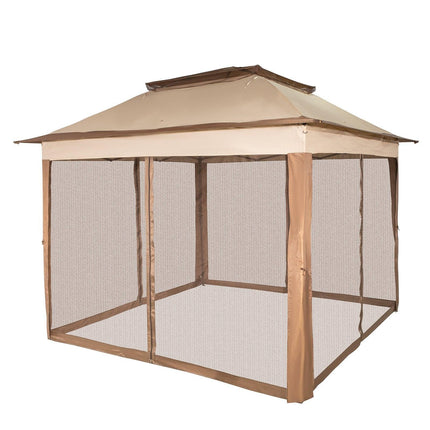Outdoor Canopy Gazebo Tent, Portable Canopy Shelter with 11\'x11\' Large Shade Space for Party, Backyard, Patio Lawn and Garden, 4 Sandbags, Carrying Bag and Netting Included, Brown.