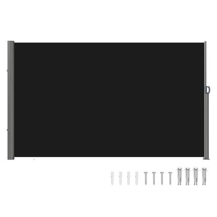 Retractable Side Awning, 160X300cm Aluminum Outdoor Privacy Screen, 280g Polyester Water-proof Retractable Patio Screen, UV 30+ Room Divider Wind Screen for Patio, Backyard, Balcony, Black.