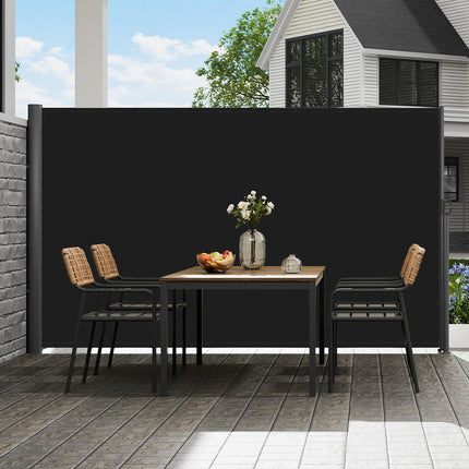 Retractable Side Awning, 160X300cm Aluminum Outdoor Privacy Screen, 280g Polyester Water-proof Retractable Patio Screen, UV 30+ Room Divider Wind Screen for Patio, Backyard, Balcony, Black.