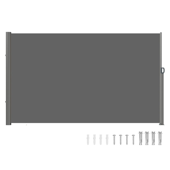 Retractable Side Awning, 160X300m Aluminum Outdoor Privacy Screen, 280g Polyester Water-proof Retractable Patio Screen, UV 30+ Room Divider Wind Screen for Patio, Backyard, Balcony, Gray.