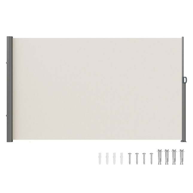 Retractable Side Awning,160X300cm Aluminum Outdoor Privacy Screen, 280g Polyester Water-proof Retractable Patio Screen, UV 30+ Room Divider Wind Screen for Patio, Backyard, Balcony, Beige.