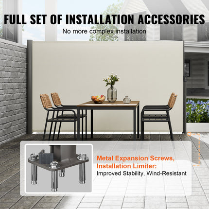 Retractable Side Awning,160X300cm Aluminum Outdoor Privacy Screen, 280g Polyester Water-proof Retractable Patio Screen, UV 30+ Room Divider Wind Screen for Patio, Backyard, Balcony, Beige.