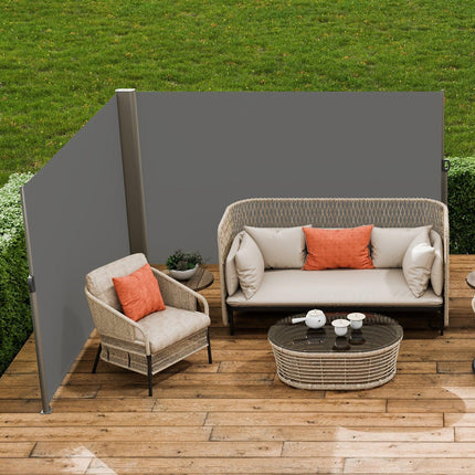 Retractable Side Awning, 160X600cm Aluminum Outdoor Privacy Screen, 280g Polyester Water-proof Retractable Patio Screen, UV 30+ Room Divider Wind Screen for Patio, Backyard, Balcony, Gray.