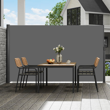 Retractable Side Awning, 180X300cm Aluminum Outdoor Privacy Screen, 280g Polyester Water-proof Retractable Patio Screen, UV 30+ Room Divider Wind Screen for Patio, Backyard, Balcony, Gray.