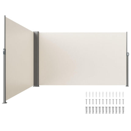 Retractable Side Awning, 180X600cm Aluminum Outdoor Privacy Screen, 280g Polyester Water-proof Retractable Patio Screen, UV 30+ Room Divider Wind Screen for Patio, Backyard, Balcony, Beige.