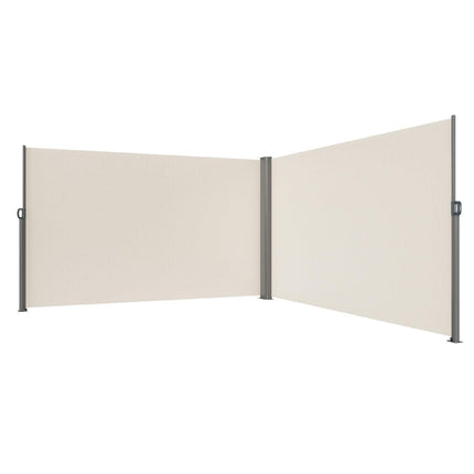 Retractable Side Awning, 180X600cm Aluminum Outdoor Privacy Screen, 280g Polyester Water-proof Retractable Patio Screen, UV 30+ Room Divider Wind Screen for Patio, Backyard, Balcony, Beige.
