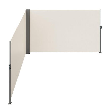 Retractable Side Awning, 180X600cm Aluminum Outdoor Privacy Screen, 280g Polyester Water-proof Retractable Patio Screen, UV 30+ Room Divider Wind Screen for Patio, Backyard, Balcony, Beige.