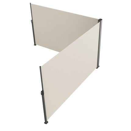 Retractable Side Awning, 180X600cm Aluminum Outdoor Privacy Screen, 280g Polyester Water-proof Retractable Patio Screen, UV 30+ Room Divider Wind Screen for Patio, Backyard, Balcony, Beige.