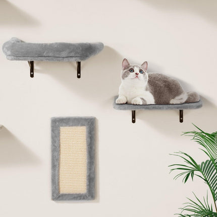 Wall Mounted Cat Shelves, Cat Wall Shelves and Perches with Jumping Boards, Hammock, Sofa, Cat Tree & Cat Grip, Cat Furniture and Shelves up to 40 lbs for Sleeping, Playing, Climbing, Set of 6.