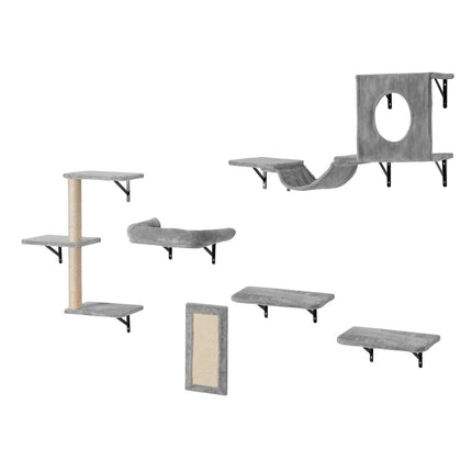 Wall Mounted Cat Shelves, Cat Wall Shelves and Perches with Jumping Boards, Hammock, Sofa, Cat Tree & Cat Grip, Cat Furniture and Shelves up to 40 lbs for Sleeping, Playing, Climbing, Set of 6.