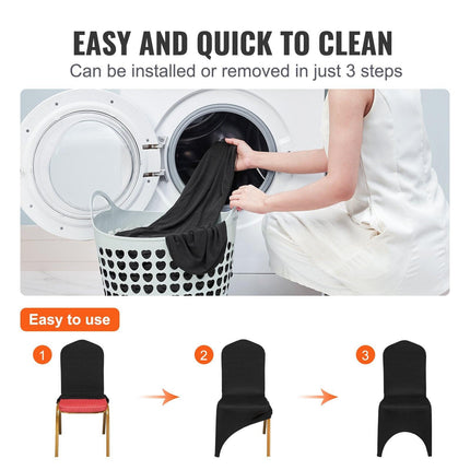 50 PCS Black Chair Covers Polyester Spandex Stretch Wedding Party Banquet.