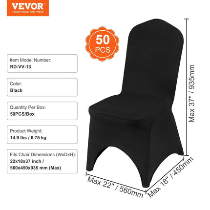 50 PCS Black Chair Covers Polyester Spandex Stretch Wedding Party Banquet.