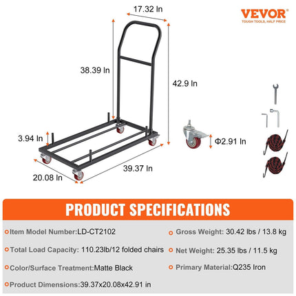 VEVOR 12 Chairs Folding Chair Storage Dolly Folding Chairs Rack Heavy Duty Iron.