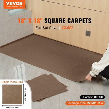 Carpet Tiles Peel and Stick, Squares Self Adhesive Carpet Floor Tile, Soft Padded Carpet Tiles, Easy Install DIY for Bedroom Living Room Indoor Outdoor (10 Tiles, Dark Brown).