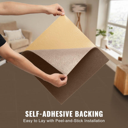 Carpet Tiles Peel and Stick, Squares Self Adhesive Carpet Floor Tile, Soft Padded Carpet Tiles, Easy Install DIY for Bedroom Living Room Indoor Outdoor (10 Tiles, Dark Brown).