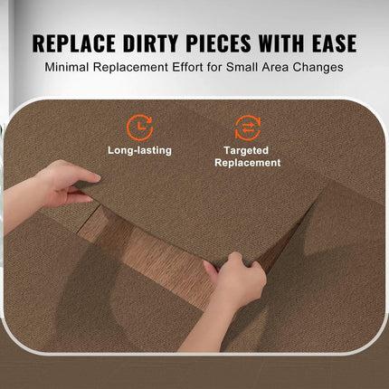Carpet Tiles Peel and Stick, Squares Self Adhesive Carpet Floor Tile, Soft Padded Carpet Tiles, Easy Install DIY for Bedroom Living Room Indoor Outdoor (10 Tiles, Dark Brown).