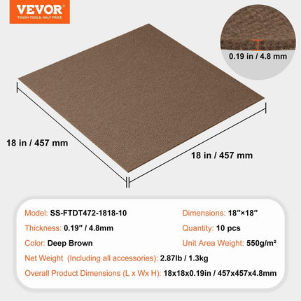 Carpet Tiles Peel and Stick, Squares Self Adhesive Carpet Floor Tile, Soft Padded Carpet Tiles, Easy Install DIY for Bedroom Living Room Indoor Outdoor (10 Tiles, Dark Brown).